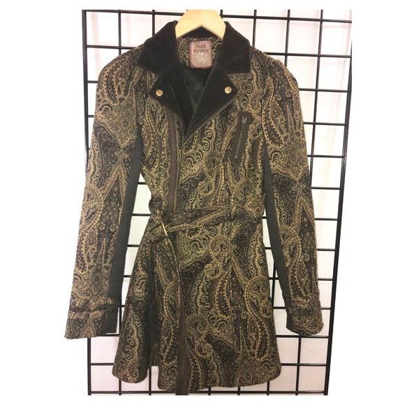 Jacquard Paisley Tapestry Coat Brown 